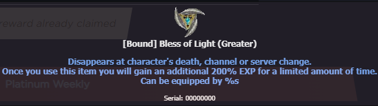 [Bound] Bless of Light (Greater) — recompensa diária VIP