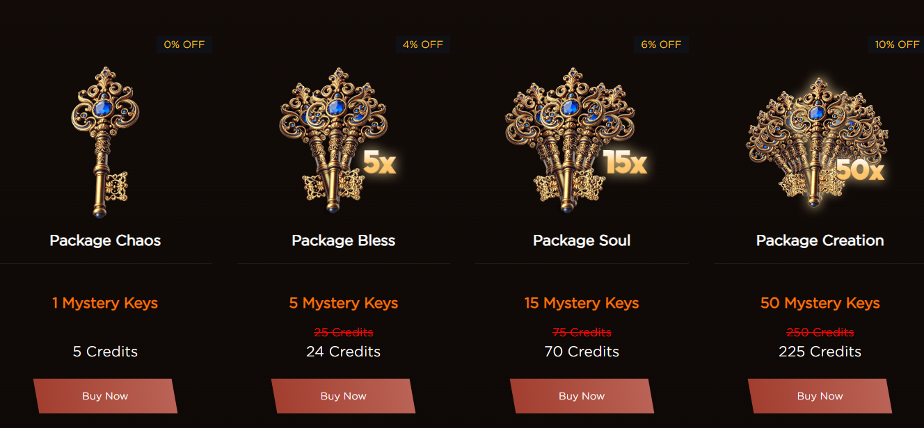 Pacotes de Mystery Keys e preços